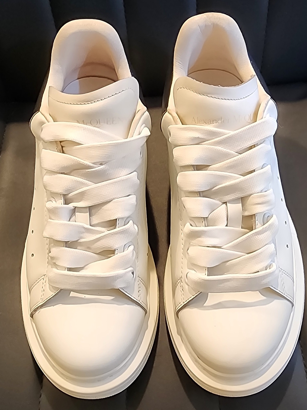 Alexander McQueen Men’s White Leather Lace-Up Sneakers